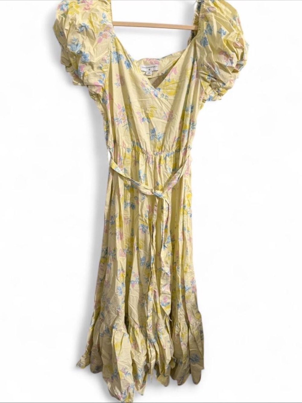 LoveShackFancy Vintage-Inspired Yellow Floral Puff Sleeve Maxi Dress